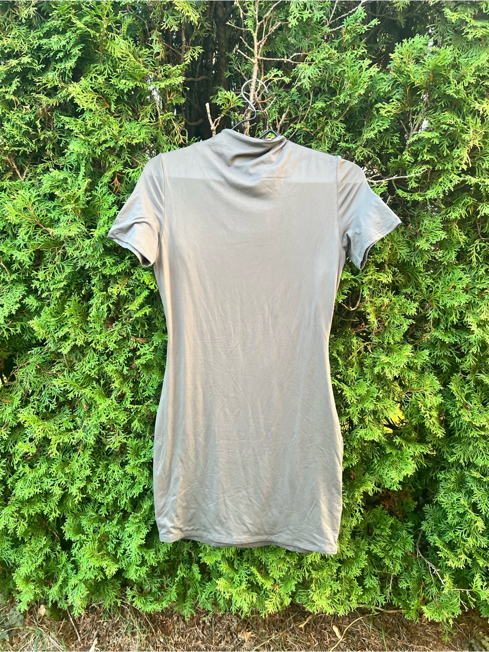 naked wardrobe Charcoal Short-Sleeve Mock Neck Dress Top